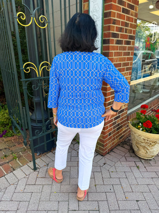 Lulu B Bright Periwinkle Lattice Crew Neck 3/4 Sleeve Top