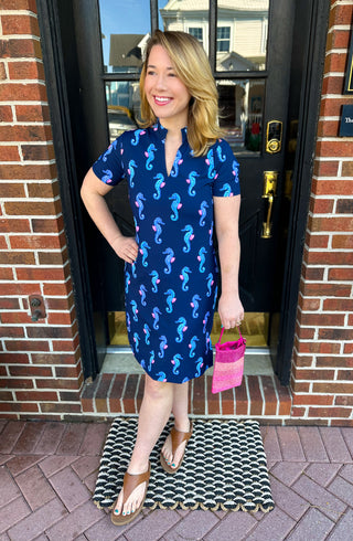 lulu b short sleeve dress LULU B SEAHORSE BAY HALF ZIPPER SHORT SLEEVE DRESS