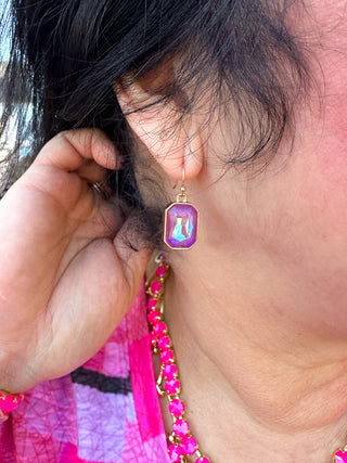 Pink and Gold Crystal Rectangle Earrings
