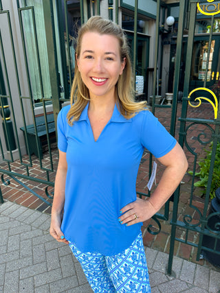 Lulu B Bright Periwinkle Short Sleeve Collar Top