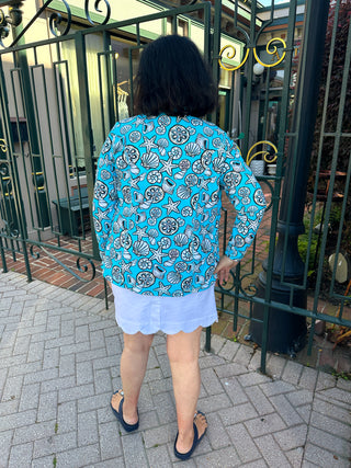 Lulu B Clear Turquoise Shells Zip Jacket