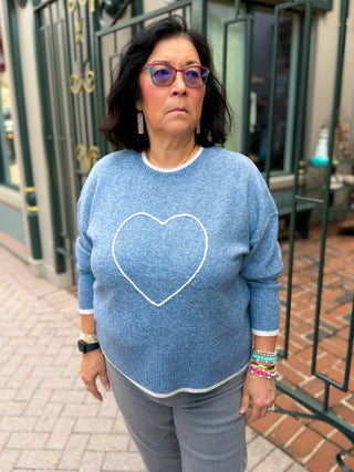 Charlie B Heather Storm Embroidered Heart Sweater