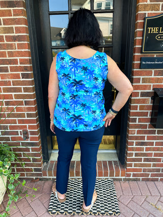 Lulu B Blue Palm Tree Basic Tank
