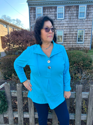 Lulu B Clear Turquoise Button Pullover