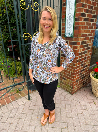 Lulu B Ruffle Neck Rustic Bloom Top