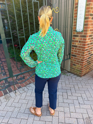 Beachtime by Lulu B Green Window Pane Quarter Zip-Up Pull-Over