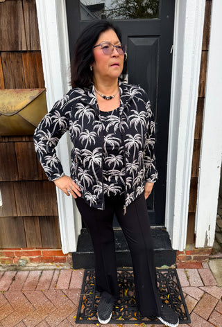 Beachtime by Lulu B Black and Stone Palms Full Zip Jacket