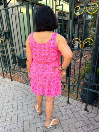 Lulu B Pink and Orange Chevron Cha Cha Dress