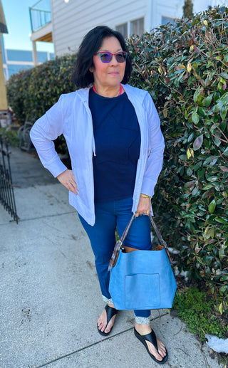 Lulu B Clear Denim Bling Cuff Pull on Jean Capri