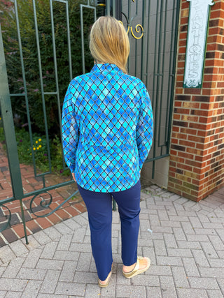Beachtime by Lulu B Blue Window Pane Quarter Zip-Up Pull-Over