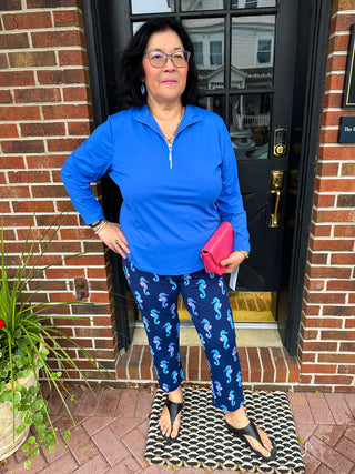 Lulu B Navy Seahorse Secret Pocket Capri Legging