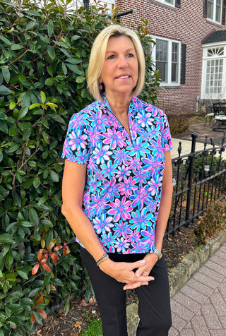 Beachtime by Lulu B Spring Bouquet Short Sleeve Zip Top