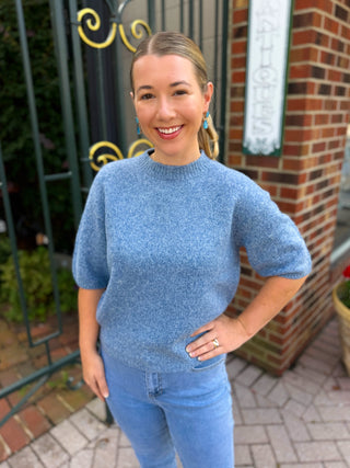 Charlie B Heather Denim Balloon Elbow Sleeve Sweater
