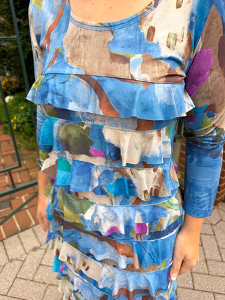 Tango Mango Abstract Watercolor Long Sleeve Cha Cha Dress