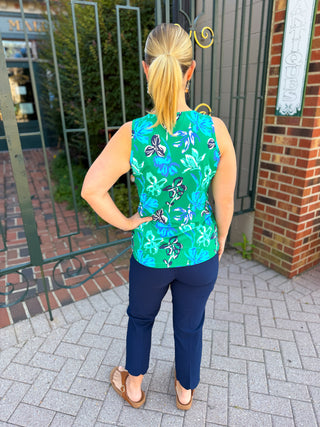 Lulu B Emerald Flower Sleeveless V-neck Top