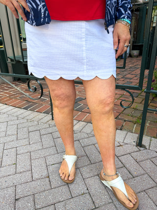 Beachtime by Lulu B White Seersucker Scallop Skort