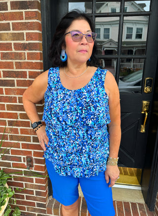 Lulu B Dark Blue Vine Sleeveless Cha Cha Tank