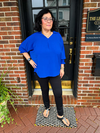 Tango Mango Royal V-neck Top with Ruched Sleeve