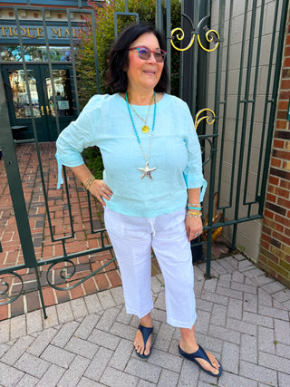 Lulu B Seafoam Tie Sleeve Linen Top