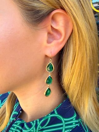 Tiered Green Crystal Dangle Earrings