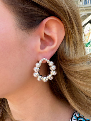 Silver Pearl Bubble Hoop Earrings