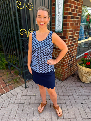 Beachtime by Lulu B Navy Seersucker Scallop Skort
