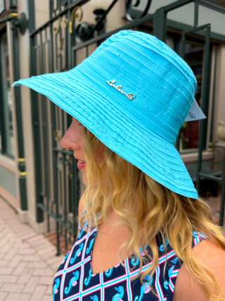Lulu B Clear Turquoise Ribbon Fabric Sun Hat