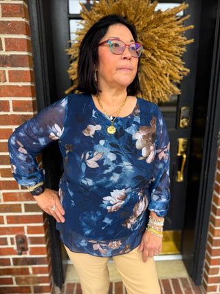 Tango Mango Blue Magnolia Lined Blouse