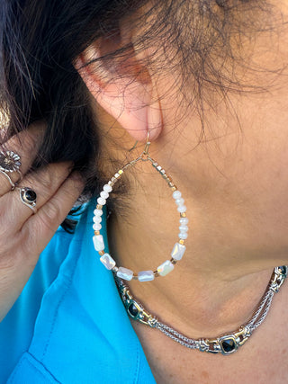 White Crystal Beaded Earrings