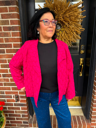 Olivia by Habitat Quilted Asymmetrical Stand Collar Jacket Fuchsia