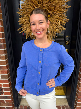 Escape by Habitat Baja Blue French Terry Scoop Neck Button Cardigan