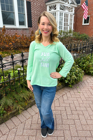 Lulu B Sun Salt Sand Lime Chenille Sweater with Hood