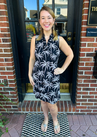 Beachtime by Lulu B Black and Stone Palms 2-Pocket Skort