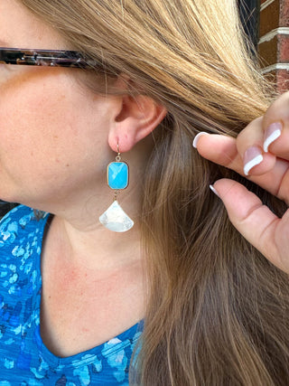 Aqua Sea Shell Dangle Earrings