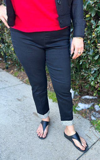 Lulu B Black Bling Cuff Pull on Jean Capri