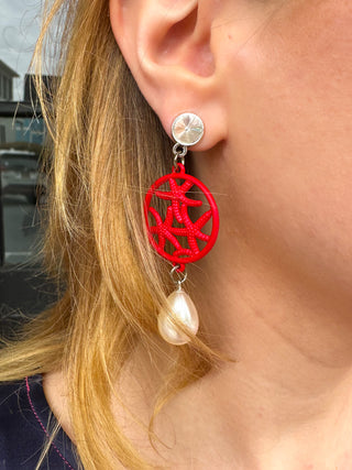 Red Starfish Pearl Earrings