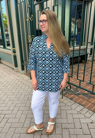 Lulu B Black and Turquoise Shells Button Tunic