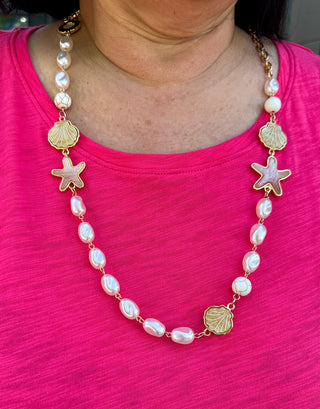 Pearl and Shell Necklace and Earring Set