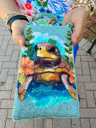 Beaded Turtle Flower Club Bag