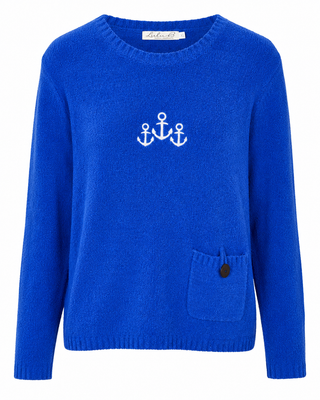 Lulu B Blue Chenille Embroidered Anchor Sweater