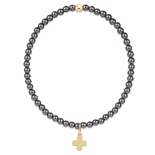 enewton classic dark grey pearl 3mm bracelet signature cross gold charm