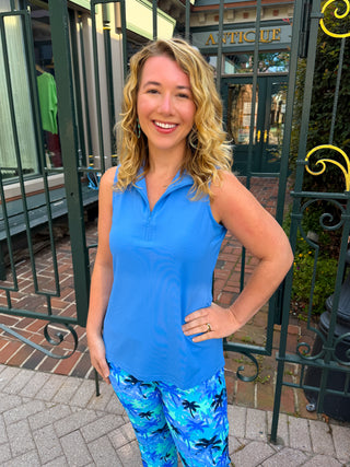 Lulu B Bright Periwinkle Sleeveless Zip Top