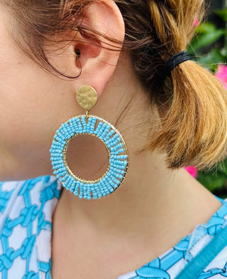 Treasure Blue Beaded Circular Earrings