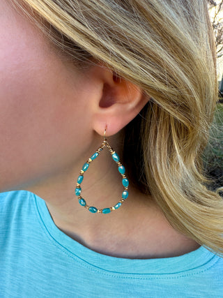 Aqua Beaded Teardrop Earrings