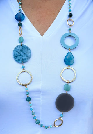 Blue and Gold Beaded Necklace