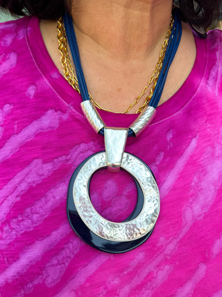 Navy Circle Necklace and Earring Set