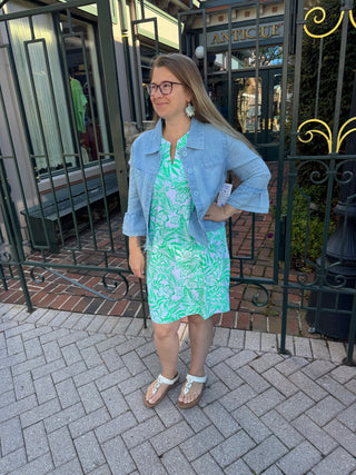 Lulu B Clear Kelly Hibiscus UPF 50+ Open Cut Dress