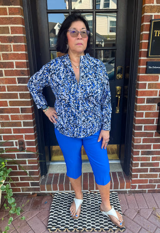 Lulu B Navy and Sand Vine Quarter Zip Pullover