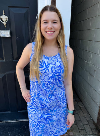 Lulu B White and Blue Floral Basic Tank