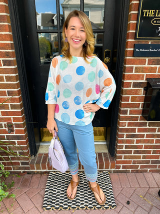 Lulu B Clear Denim Summer Embroidered Capri